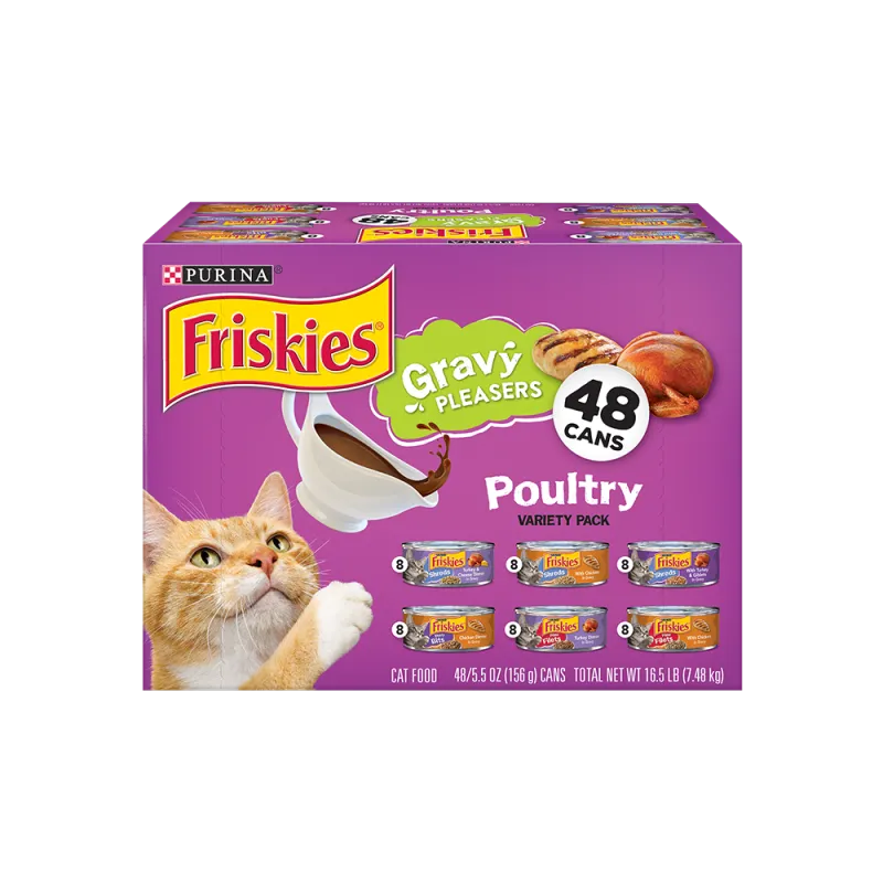 Paquete variado de 48 unidades de alimento húmedo para gatos Friskies Gravy Pleasers con sabor a aves