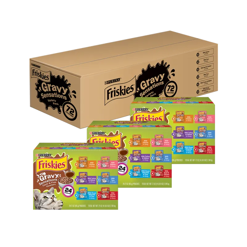 Friskies Gravy Sensations Farm & Fish Pouches Wet Cat Food 72 Ct Variety Pack 