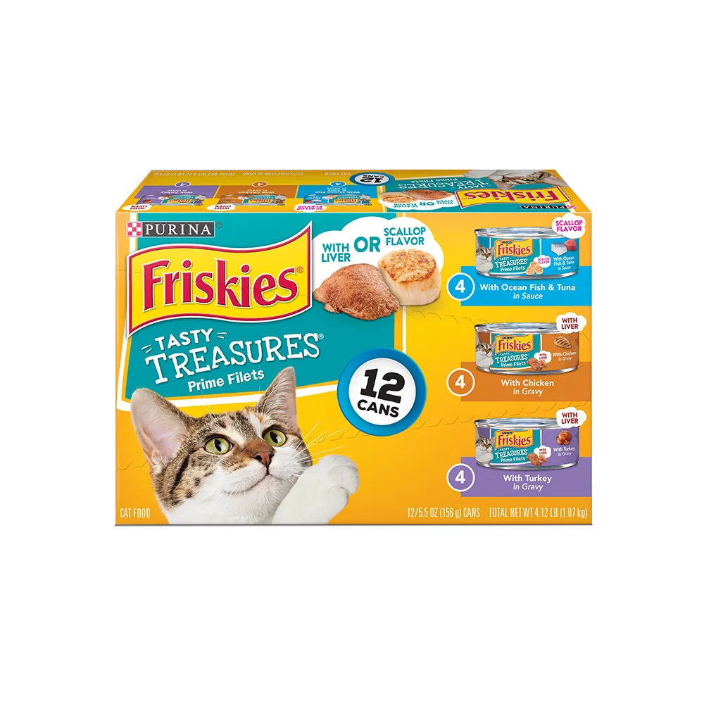 Friskies Tasty Treasures Prime Filets Wet Cat Food 12 Ct Variety Pack