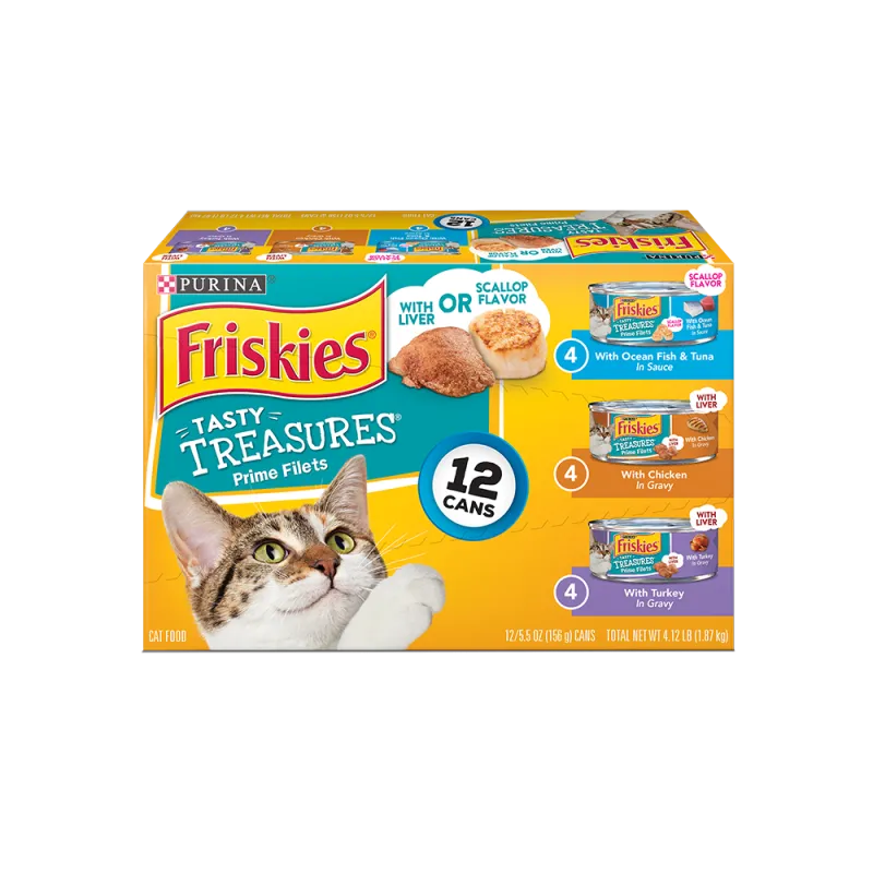 Friskies Tasty Treasures Prime Filets Wet Cat Food 12 Ct Variety Pack