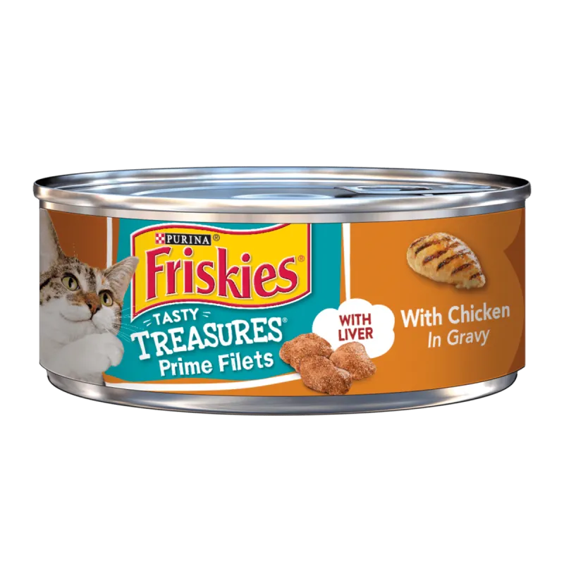 Alimento húmedo para gatos Friskies tesoros sabrosos con filetes de primera de pollo en salsa preparada con jugo de cocción