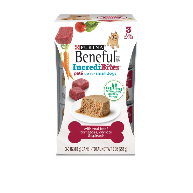 Alimento húmedo para perros pequeños Beneful IncrediBites Paté con carne real de res, tomates, zanahorias y espinaca