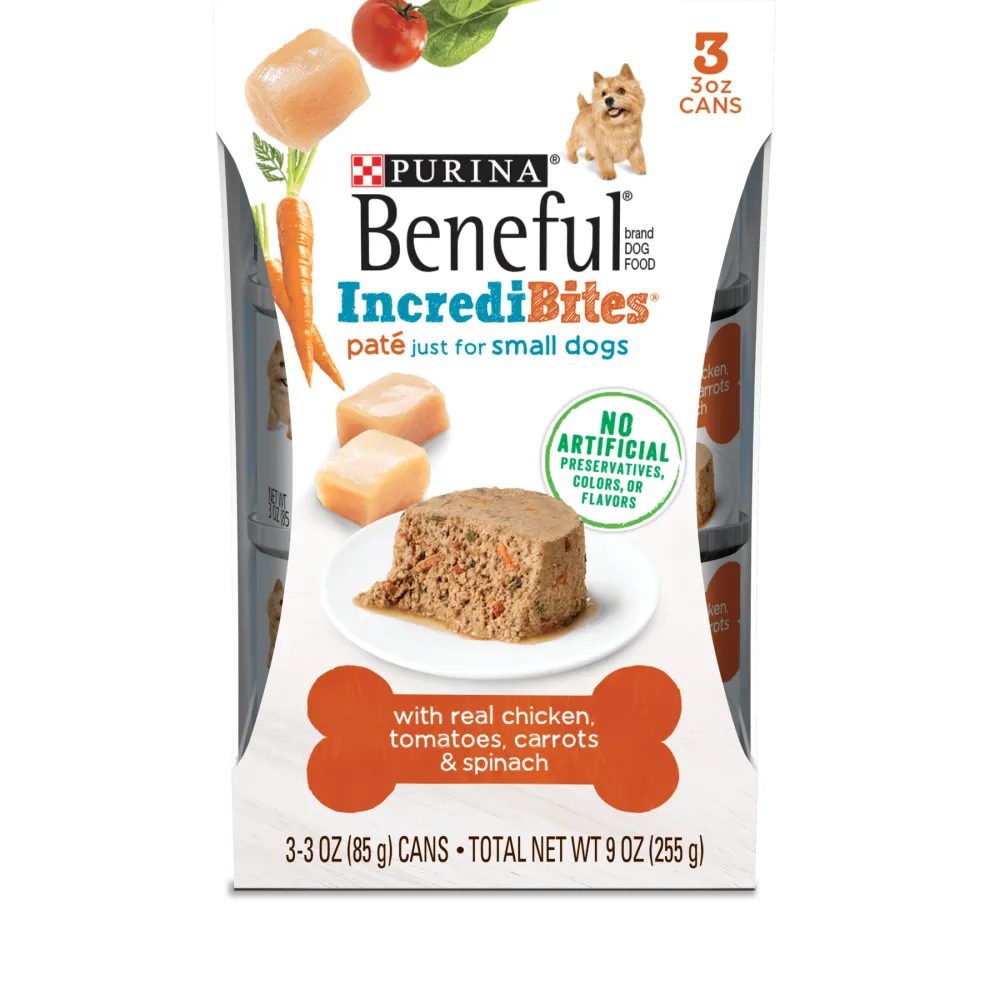 Beneful IncrediBites Paté Wet Small Dog Food With Farm-Raised Chicken, Tomatoes, Carrots and Spinach
