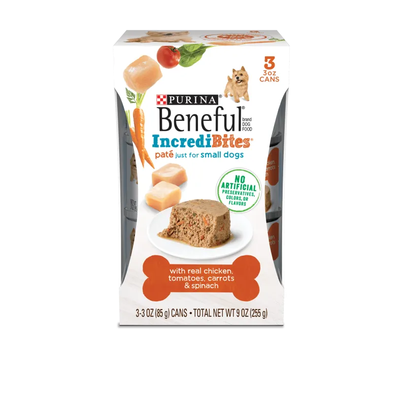 Beneful IncrediBites Paté Wet Small Dog Food With Farm-Raised Chicken, Tomatoes, Carrots and Spinach