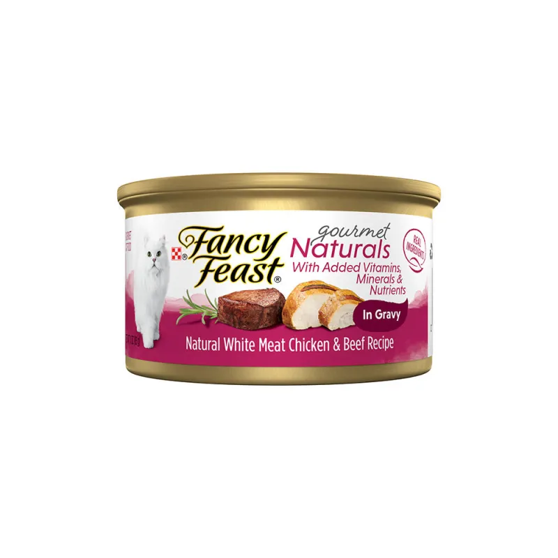 Alimento húmedo para gatos Fancy Feast Sabores <i>gourmet</i> naturales receta natural de pechuga de pollo y res