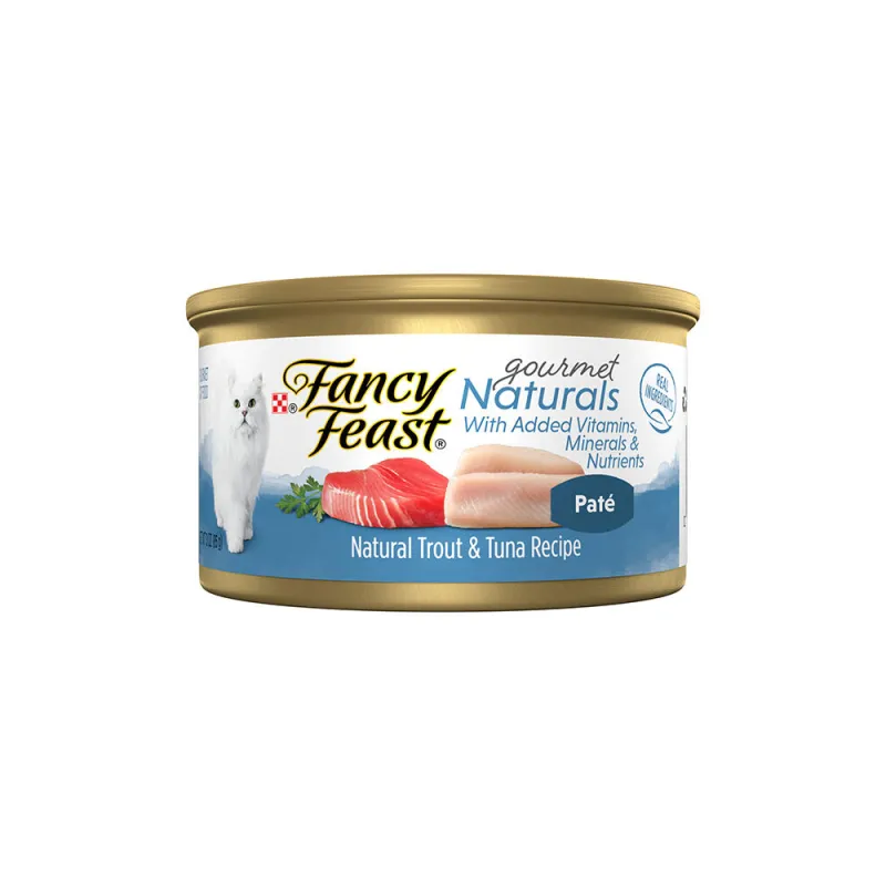 Alimento húmedo para gatos con receta natural de trucha y atún Gourmet Naturals de Fancy Feast