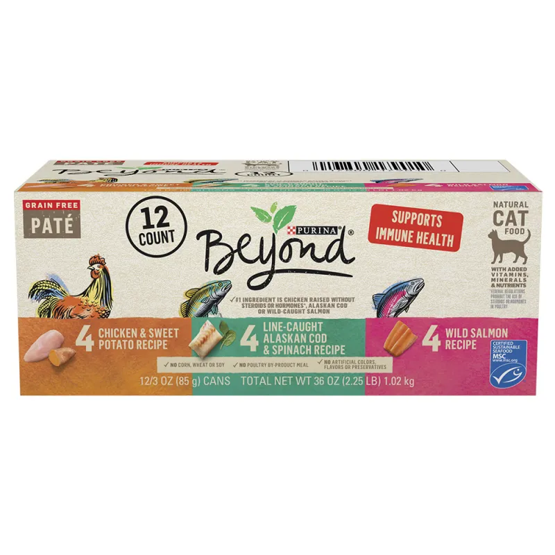 Beyond Grain Free Paté Wet Cat Variety Pack, Chicken, Salmon & Whitefish Recipes – 12 ct