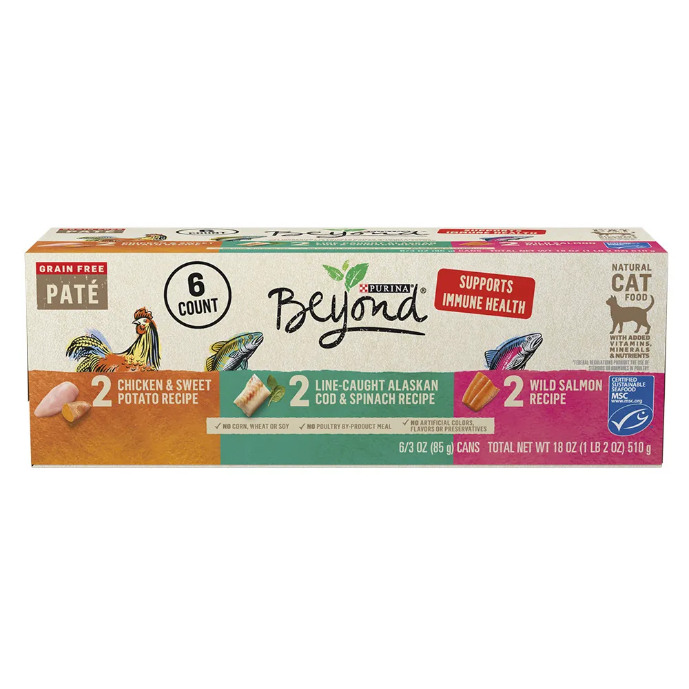 please update name to: Beyond Grain Free Paté Wet Cat Variety Pack, Cod, Chicken & Salmon Recipes – 6 ct