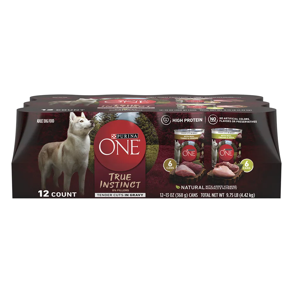 Purina ONE True Instinct Tender Cuts in Gravy with Real Turkey & Venison and Real Chicken & Duck Wet Dog Food 12-Count Variety Pack