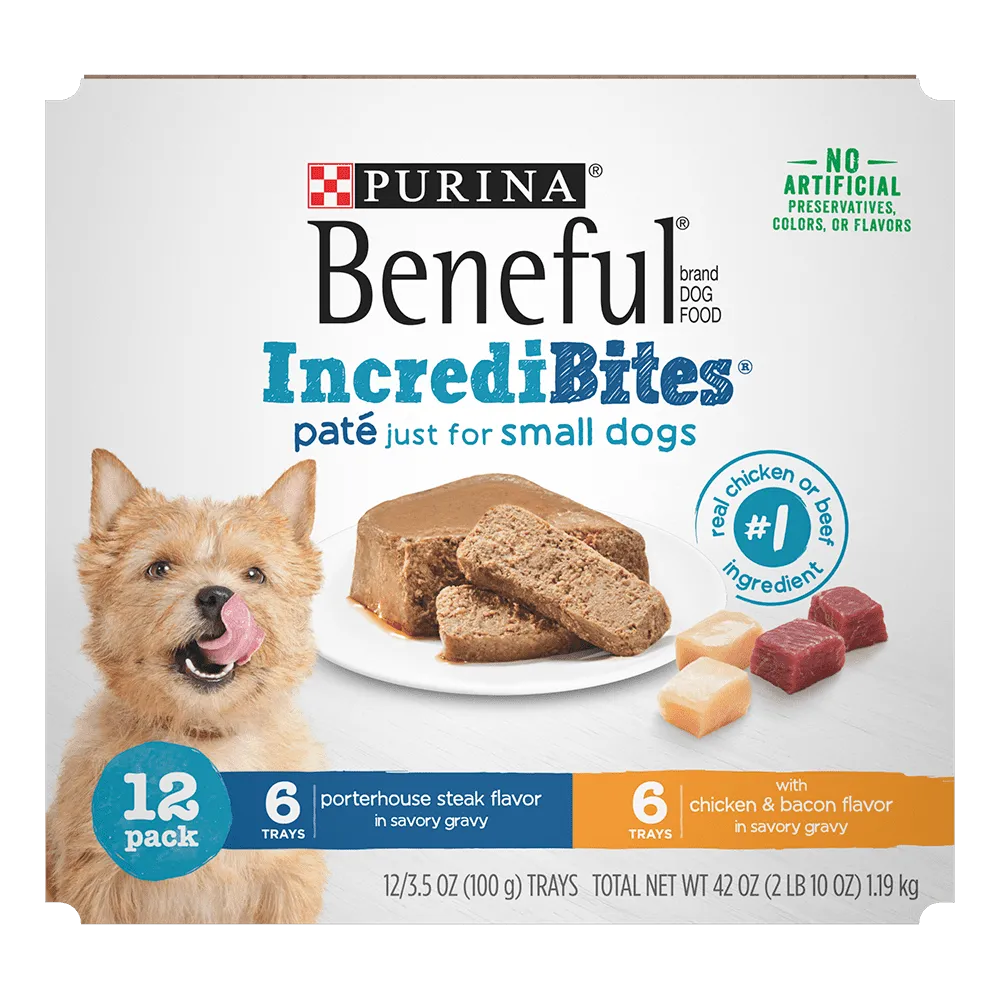 Beneful IncrediBites Paté Porterhouse Steak and Chicken & Bacon Flavors 12 Ct Variety Pack - Wet Small Dog Food
