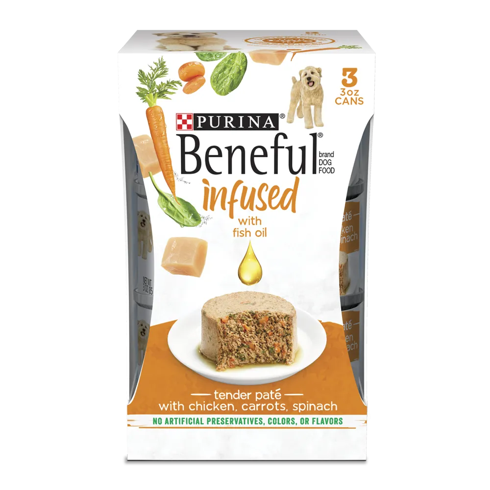 Beneful Infused Wet Dog Food Pate with Fish Oil, with Chicken, Carrots, Spinach