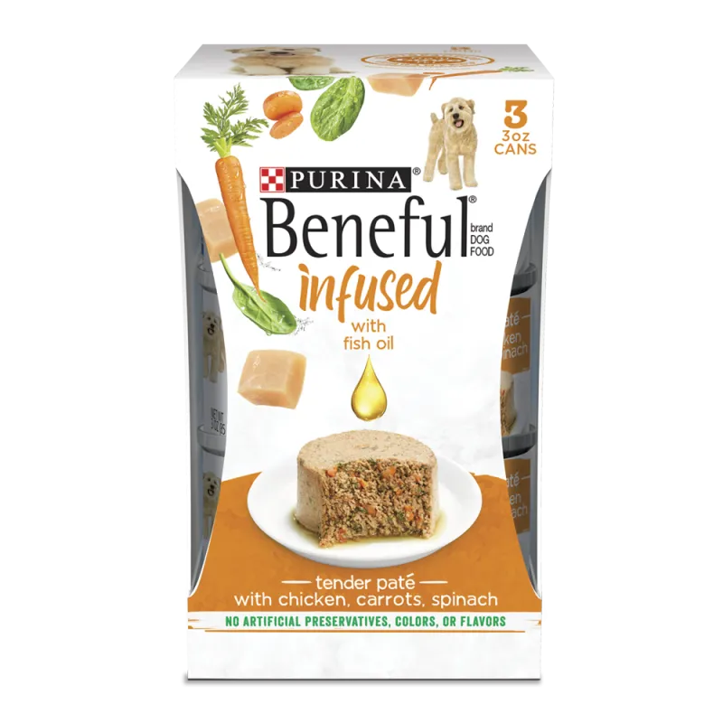 Beneful Infused Wet Dog Food Pate with Fish Oil, with Chicken, Carrots, Spinach