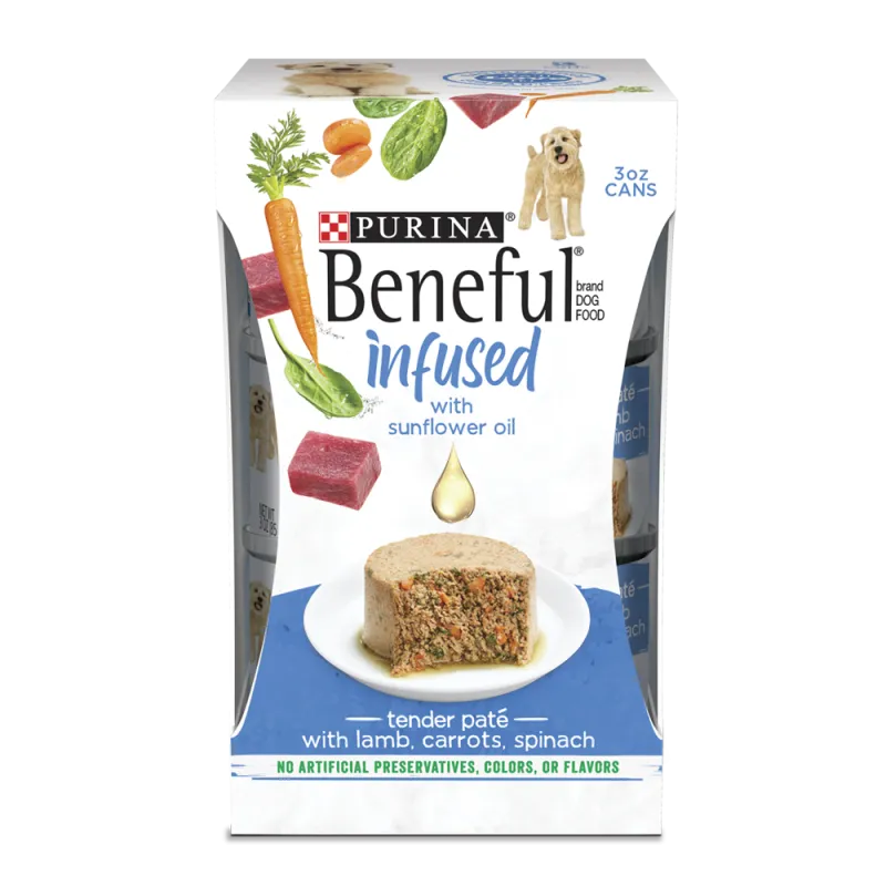 Beneful Infused Wet Dog Food Pate with Sunflower Oil, with Lamb, Carrots, Spinach 