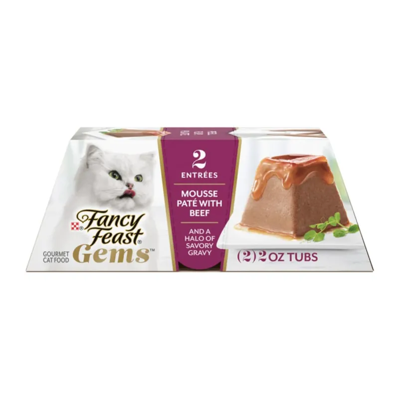 Alimento húmedo para gatos Fancy Feast Gems con <i>mousse</i> de paté con carne de res y un halo de salsa sabrosa preparada con jugo de cocción