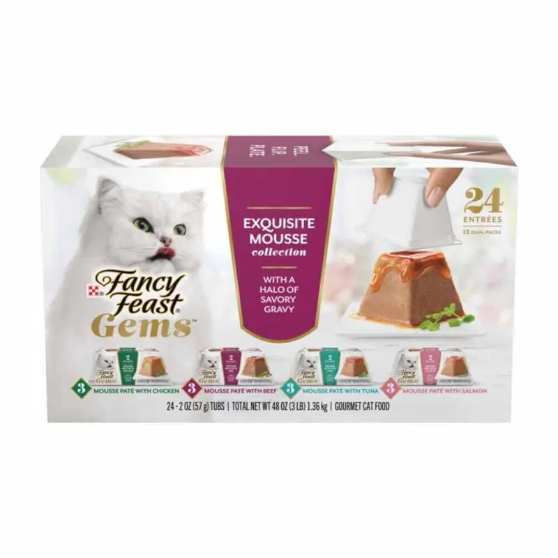 Paquete surtido de 12 porciones dobles de la colección de <i>mousse</i> exquisito Fancy Feast Gems