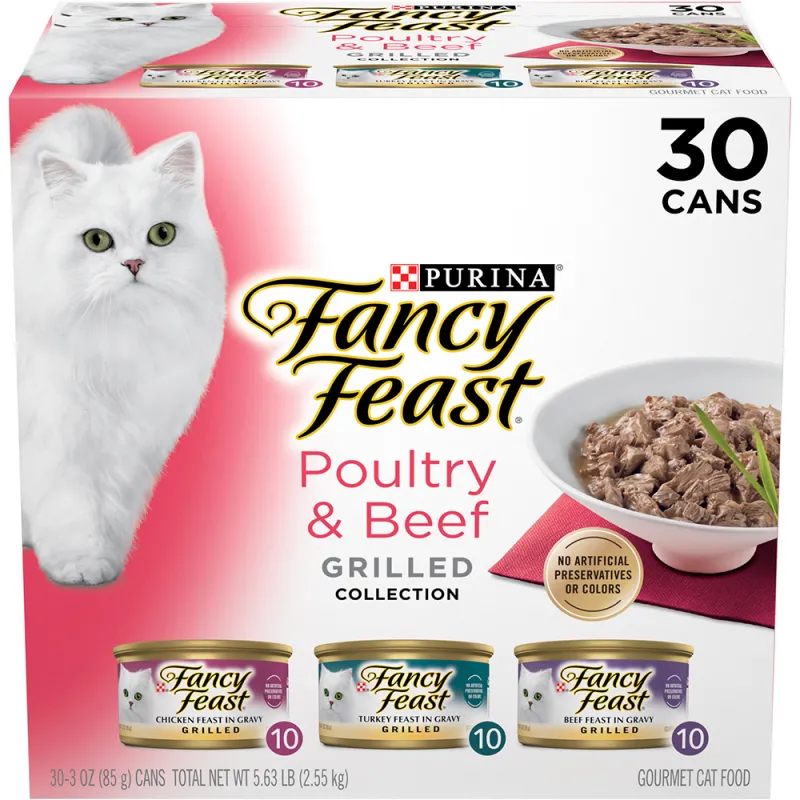 Fancy Feast Poultry & Beef Grilled Collection Gourmet Cat Food 30 ct Variety Pack