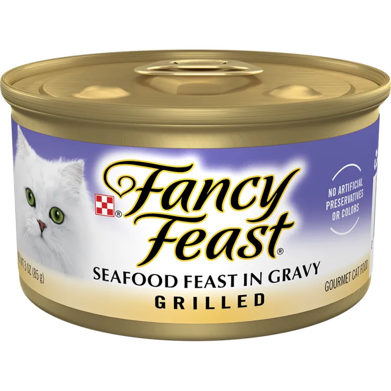 Alimento <i>gourmet</i> para gatos Fancy Feast de mariscos asados en salsa preparada con jugo de cocción