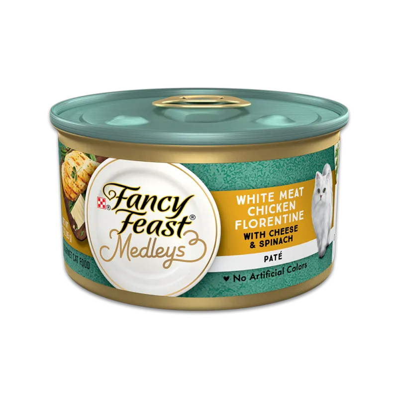 Alimento Fancy Feast Medleys de paté de pollo a la florentina con queso y espinacas