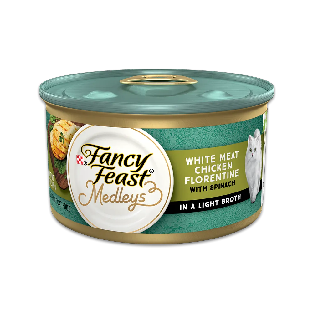 Fancy Feast Medleys White Meat Chicken Florentine With Spinach in a Light Broth 