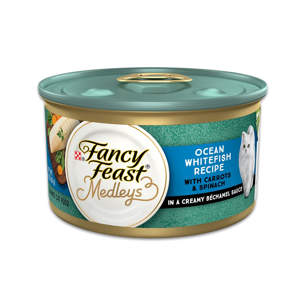 Fancy Feast Medleys Ocean Whitefish With Carrots & Spinach in a Creamy Béchamel Sauce  