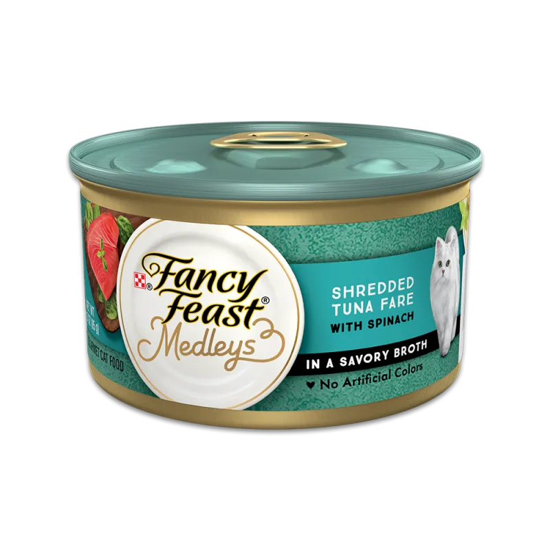 Alimento húmedo para gatos con atún en tiras y caldo sabroso de espinaca de Fancy Feast® Medleys