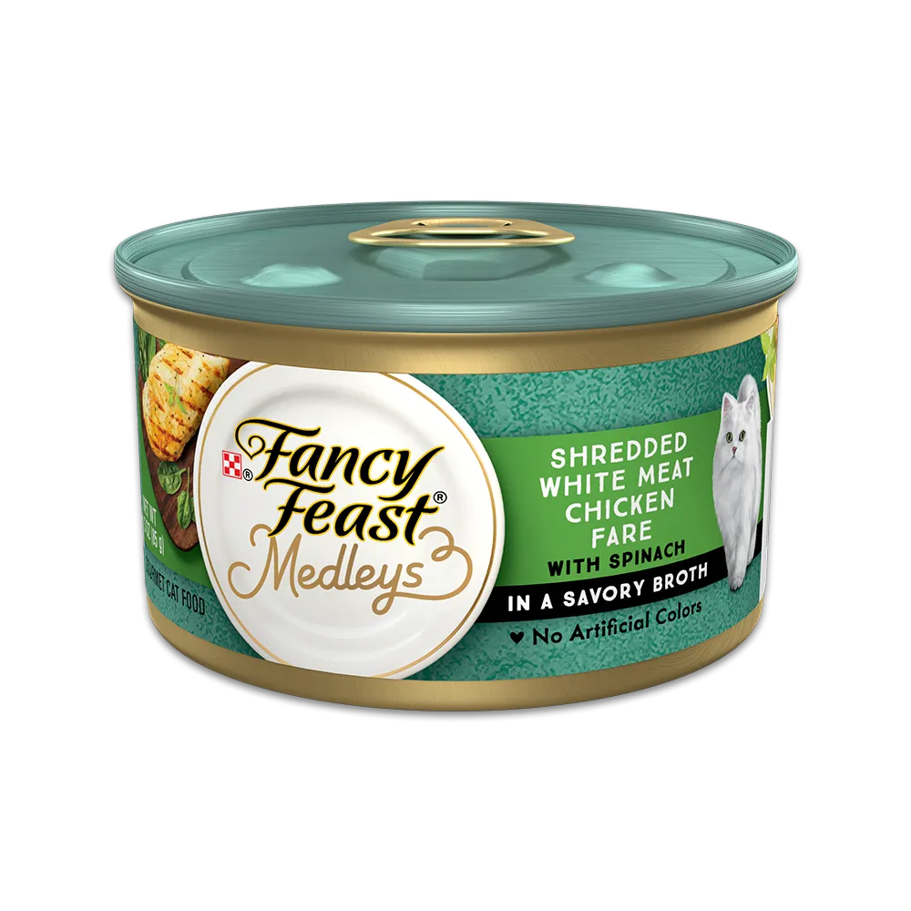 Fancy Feast Medleys Shredded White Meat Chicken Fare With Spinach in a Savory Broth Wet Cat Food