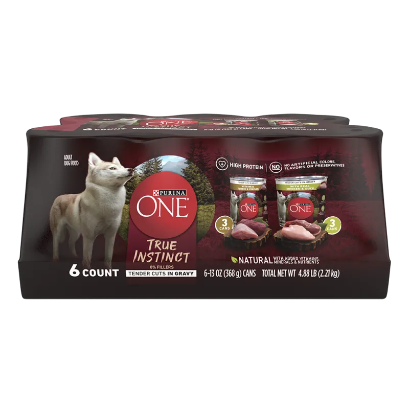 Purina ONE True Instinct Tender Cuts in Gravy with Real Turkey & Venison and Real Chicken & Duck Wet Dog Food 6-Count Variety Pack