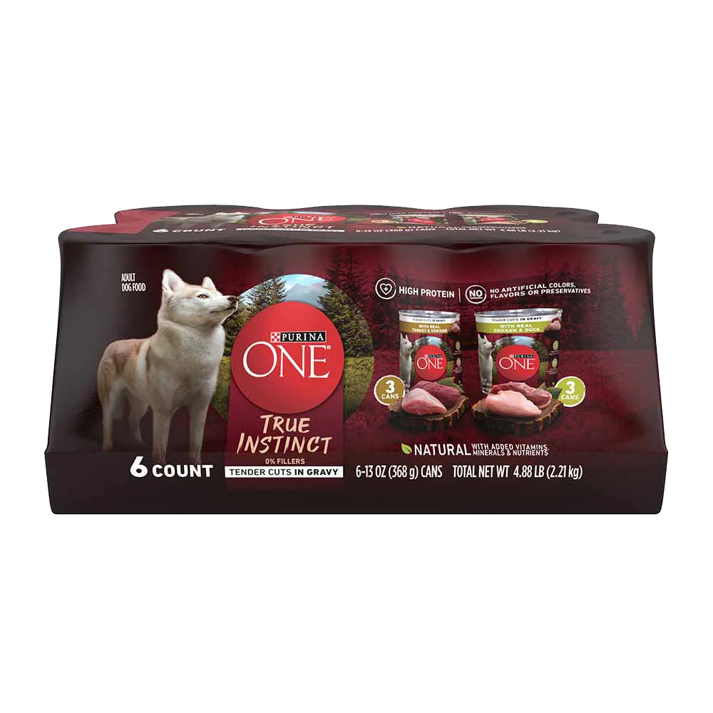 Purina ONE True Instinct Classic Ground with Real Turkey & Venison and Real Chicken & Duck Wet Dog Food 6-Count Variety Pack 