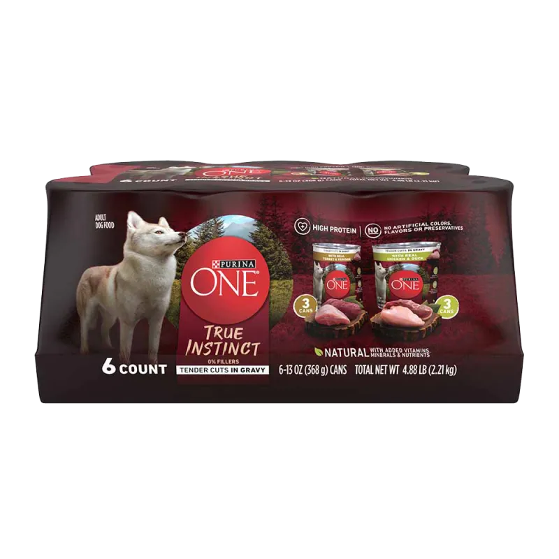 Purina ONE True Instinct Classic Ground with Real Turkey & Venison and Real Chicken & Duck Wet Dog Food 6-Count Variety Pack 