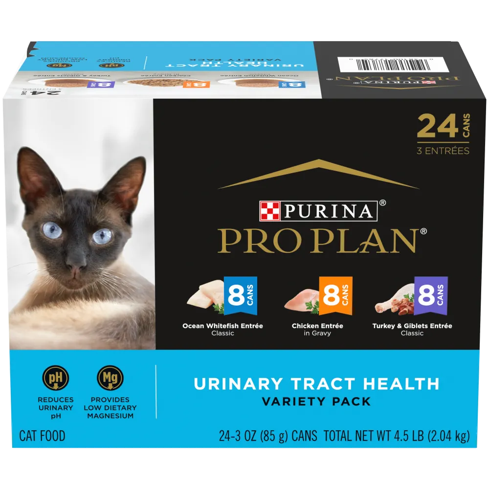 Pro Plan Urinary Tract Health Chicken, Ocean Whitefish, Turkey & Giblets Wet Cat Food Variety Pack 24 Count