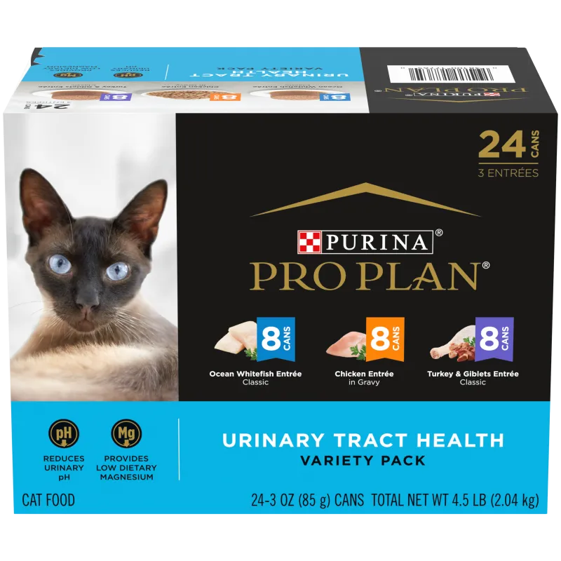 Pro Plan Urinary Tract Health Chicken, Ocean Whitefish, Turkey & Giblets Wet Cat Food Variety Pack 24 Count