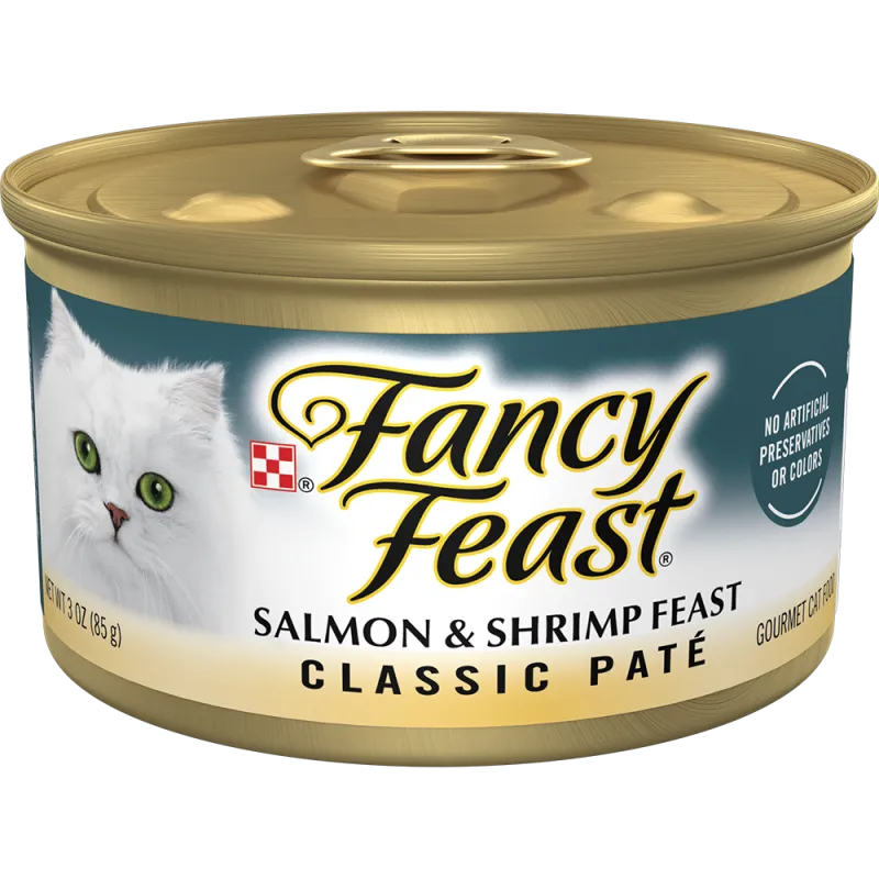 Alimento húmedo <i>gourmet</i> para gatos Fancy Feast Classic de paté de salmón y camarón