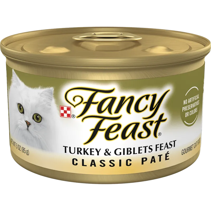 Alimento húmedo gourmet para gatos Fancy Feast Classic de paté de pavo y menudos