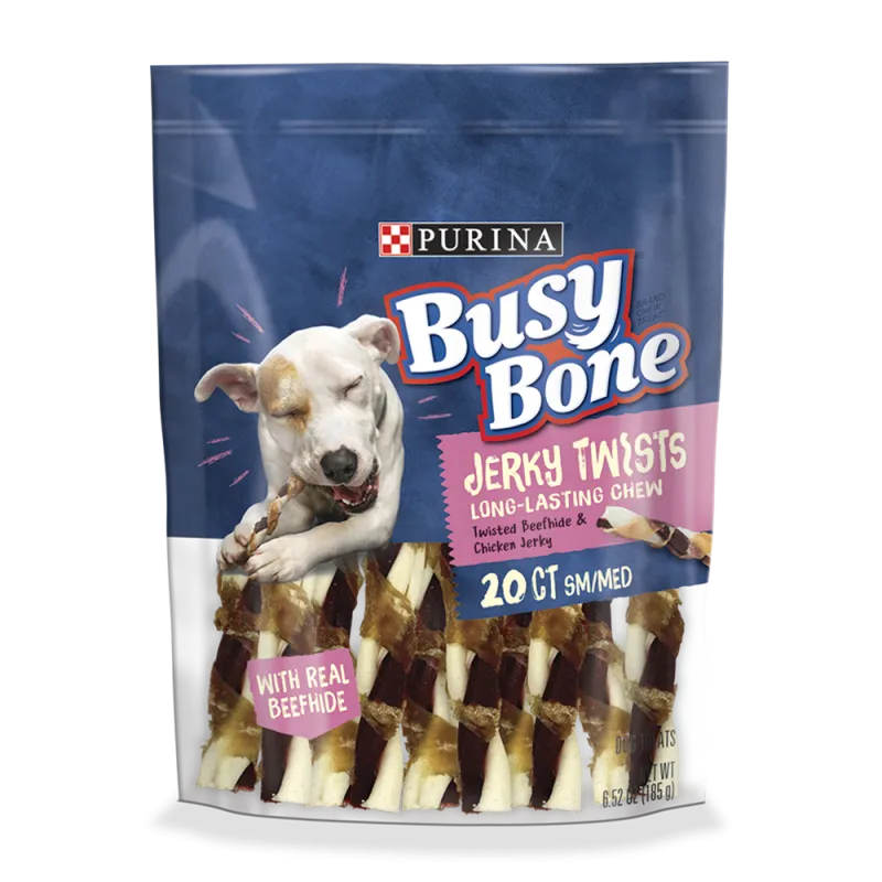 Bocadillos masticables Busy Bone en forma de rollos de charqui para perros pequeños a medianos