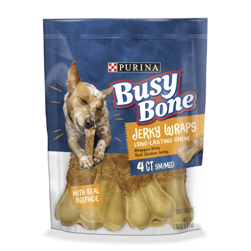 Bocadillos masticables Busy Bone de charqui en forma de rollo para perros pequeños a medianos