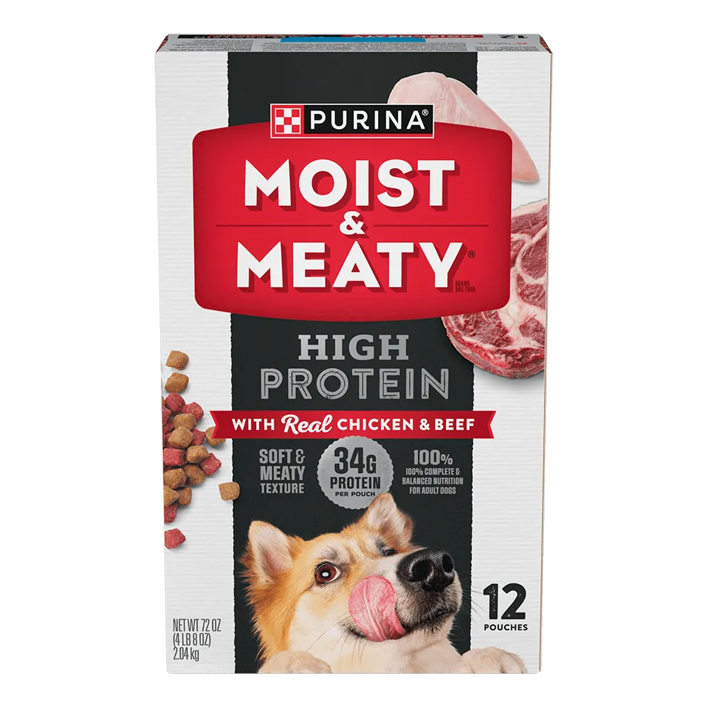 Purina Moist & Meaty alto en proteínas con carne real de pollo y res