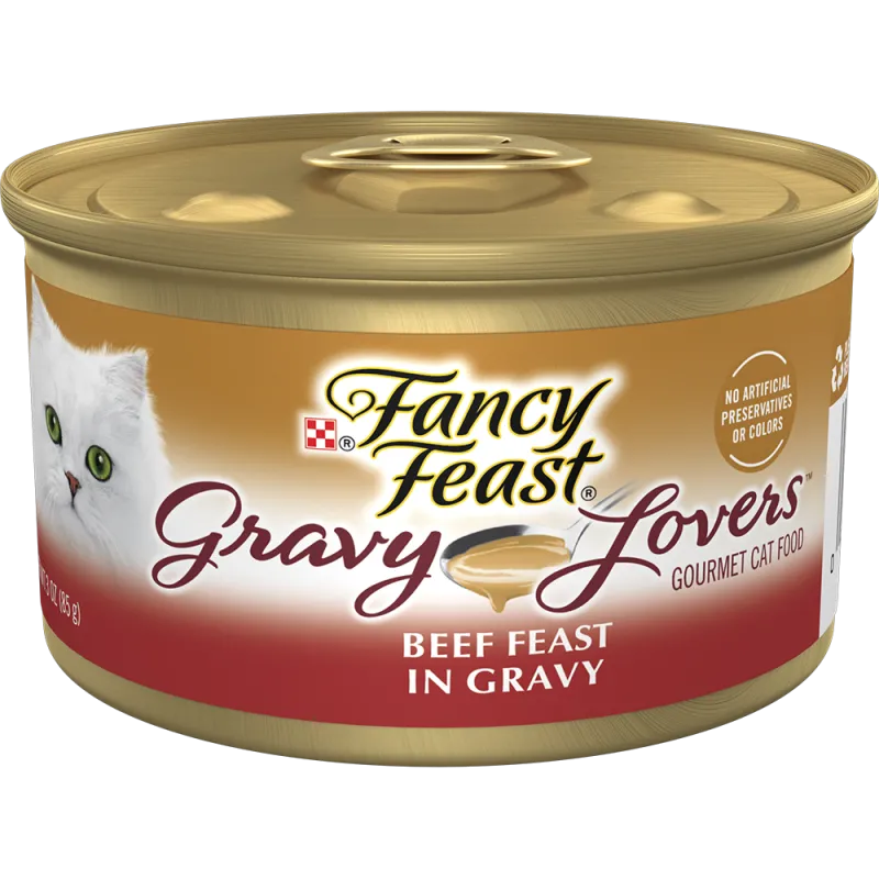 Alimento húmedo <i>gourmet</i> para gatos Purina Fancy Feast Gravy Lovers sabor a res en salsa preparada con jugo de cocción