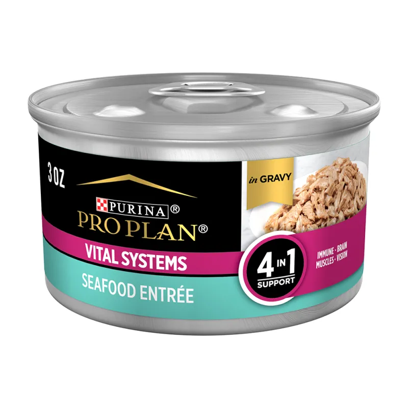 Purina Pro Plan Wet Cat Food Vital Systems Seafood Entree in Wet Cat Food Gravy 4-in-1 Immune, Brain, Muscle and Vision