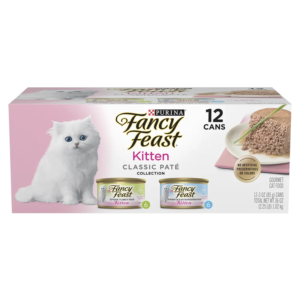 Fancy Feast Kitten Classic Paté Ocean Whitefish & Turkey Collection Variety Pack Wet Kitten Food - 12 cans