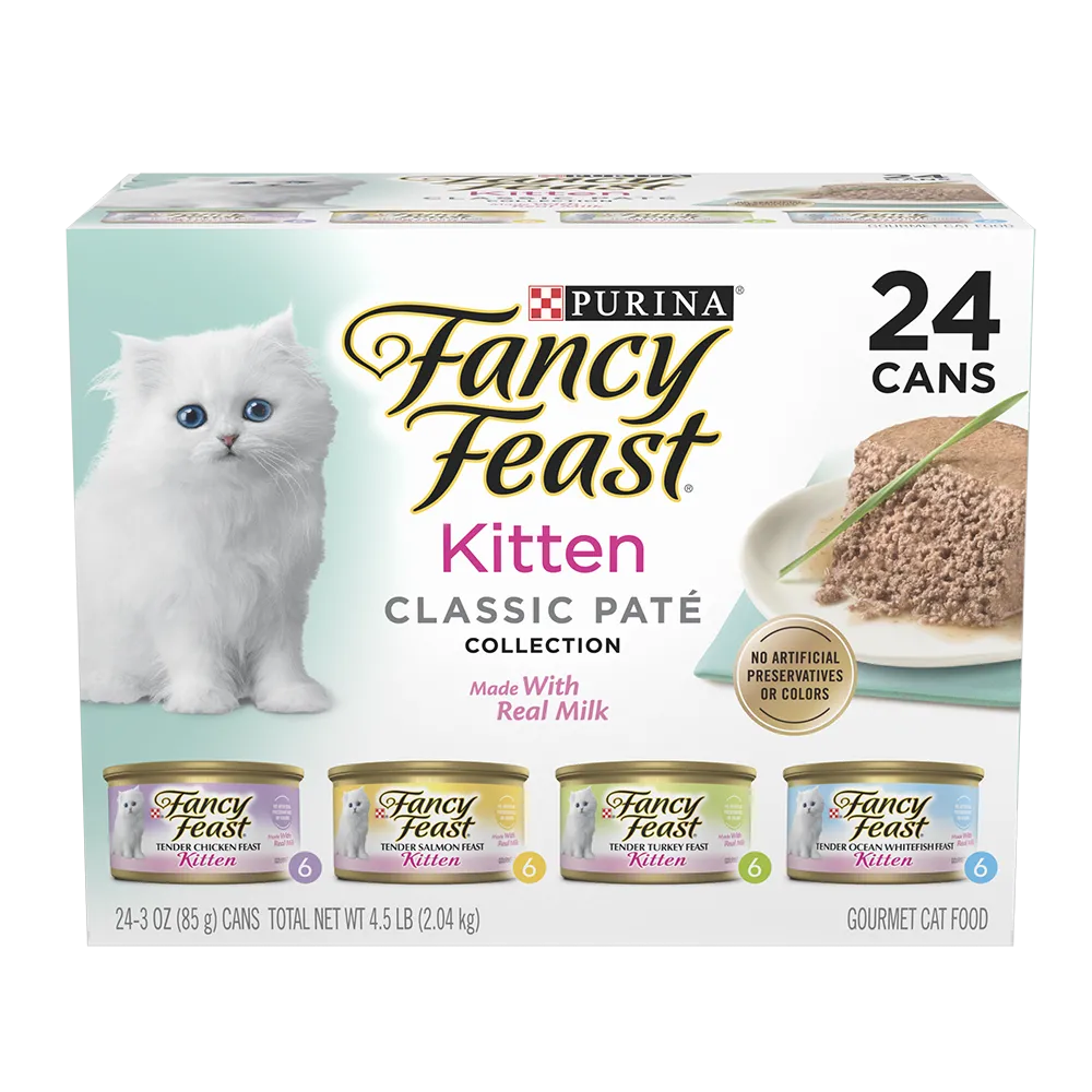 Fancy Feast Kitten Classic Paté Salmon, Ocean Whitefish, Turkey & Chicken Variety Pack Wet Kitten Food - 24 Cans