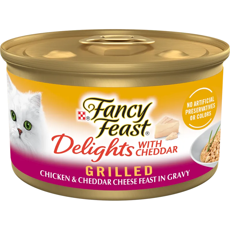 Alimento húmedo para gatos Purina Fancy Feast Delicias con chédar sabor pollo a la parrilla y festín de queso chédar en salsa preparada con jugo de cocción