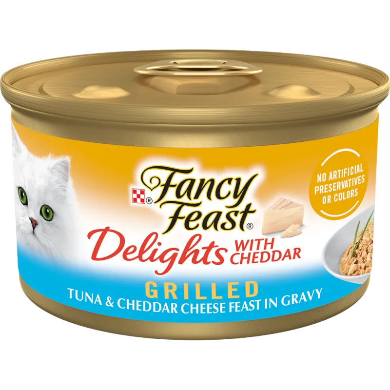 Alimento húmedo para gatos Purina Fancy Feast Delicias con chédar sabor atún a la parrilla y festín de queso chédar en salsa preparada con jugo de cocción