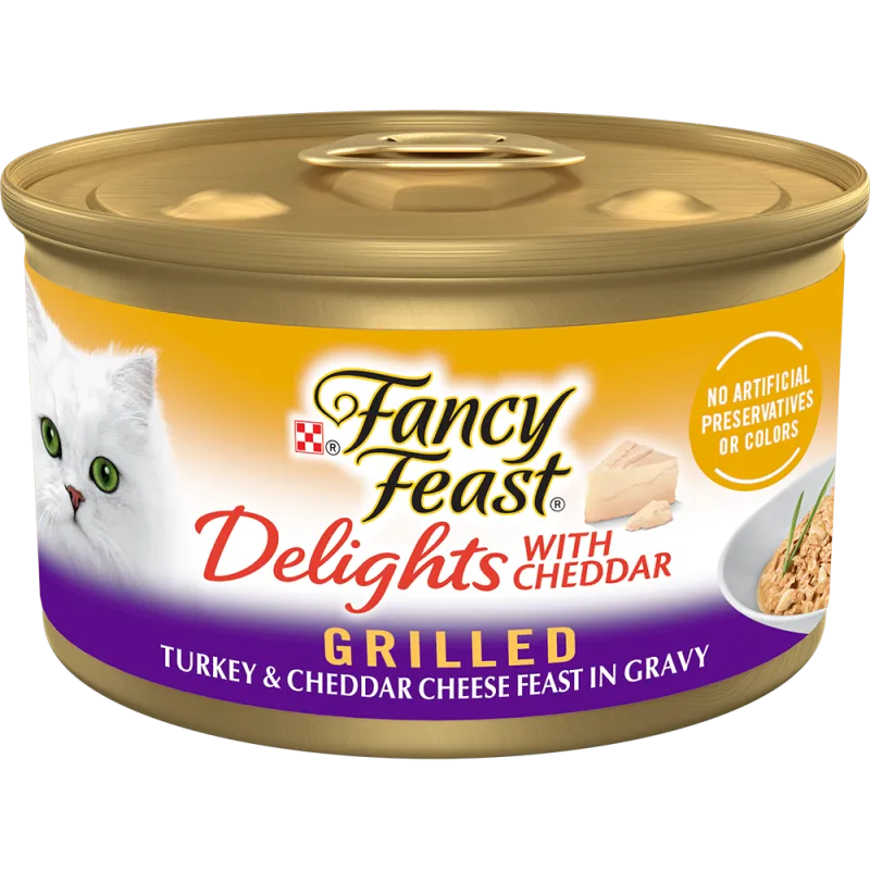 Purina Fancy Feast Delights With Cheddar Grilled Turkey & Cheddar Cheese Feast in Wet Cat Food Gravy Cat Food 