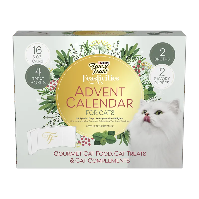 Fancy Feast Feastivities Advent Calendar Gourmet Wet Cat Food, Cat Complements and Cat Treats 24 ct. Box