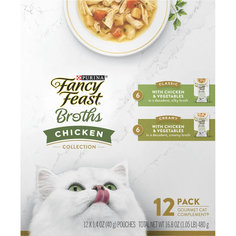 Paquete surtido de alimento húmedo para gatos de caldo de pollo de Fancy Feast® - 12 paquetes