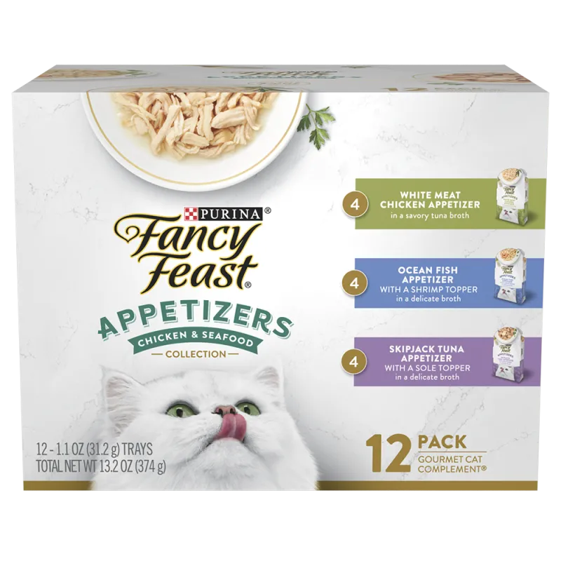 Paquete surtido de 12 unidades de Fancy Feast®: aperitivos y delicias a toda hora