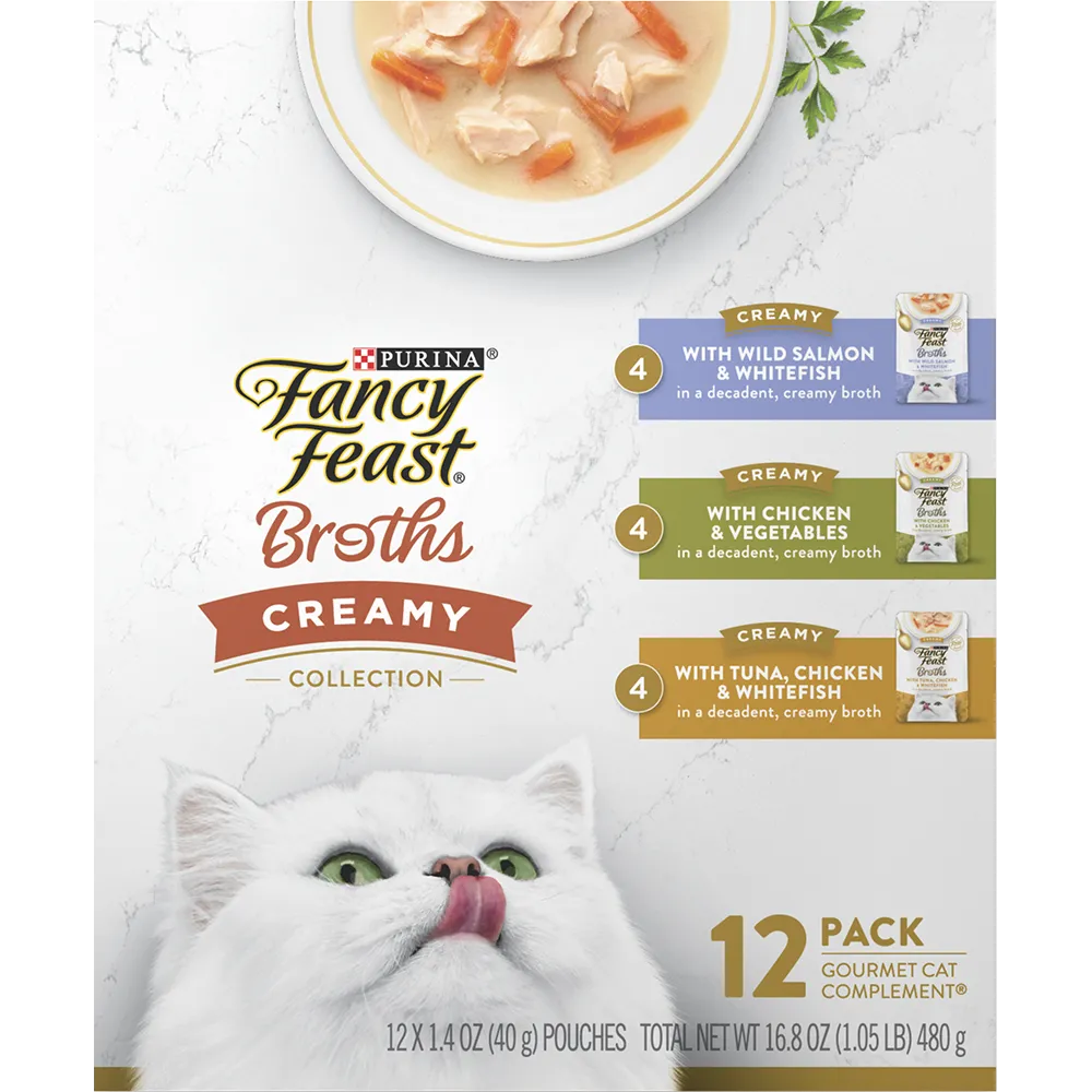 Fancy Feast Broths Wet Cat Food Complement Creamy Collection Variety Pack - 12 Pack