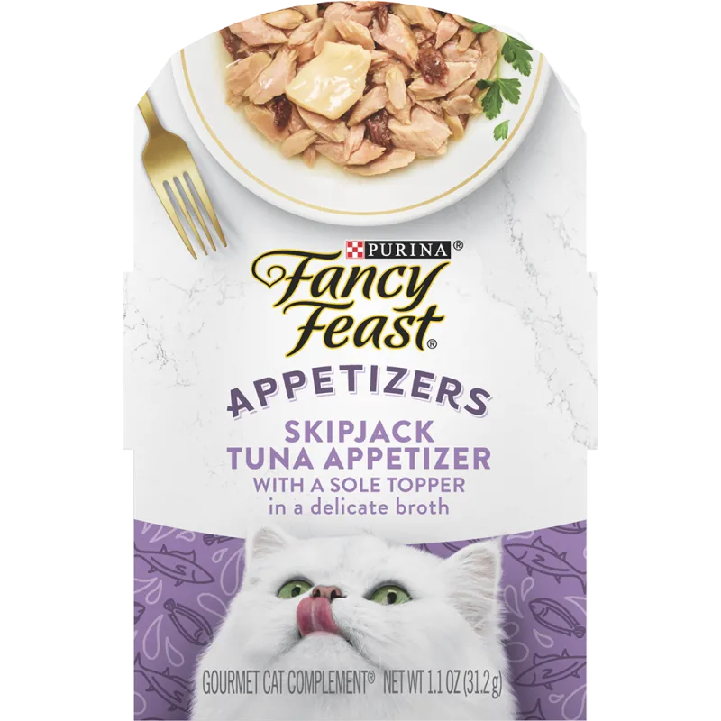 Purina Fancy Feast Appetizers Grain Free Wet Cat Food Complement Skipjack Tuna Appetizer with a Sole Cat Food Topper