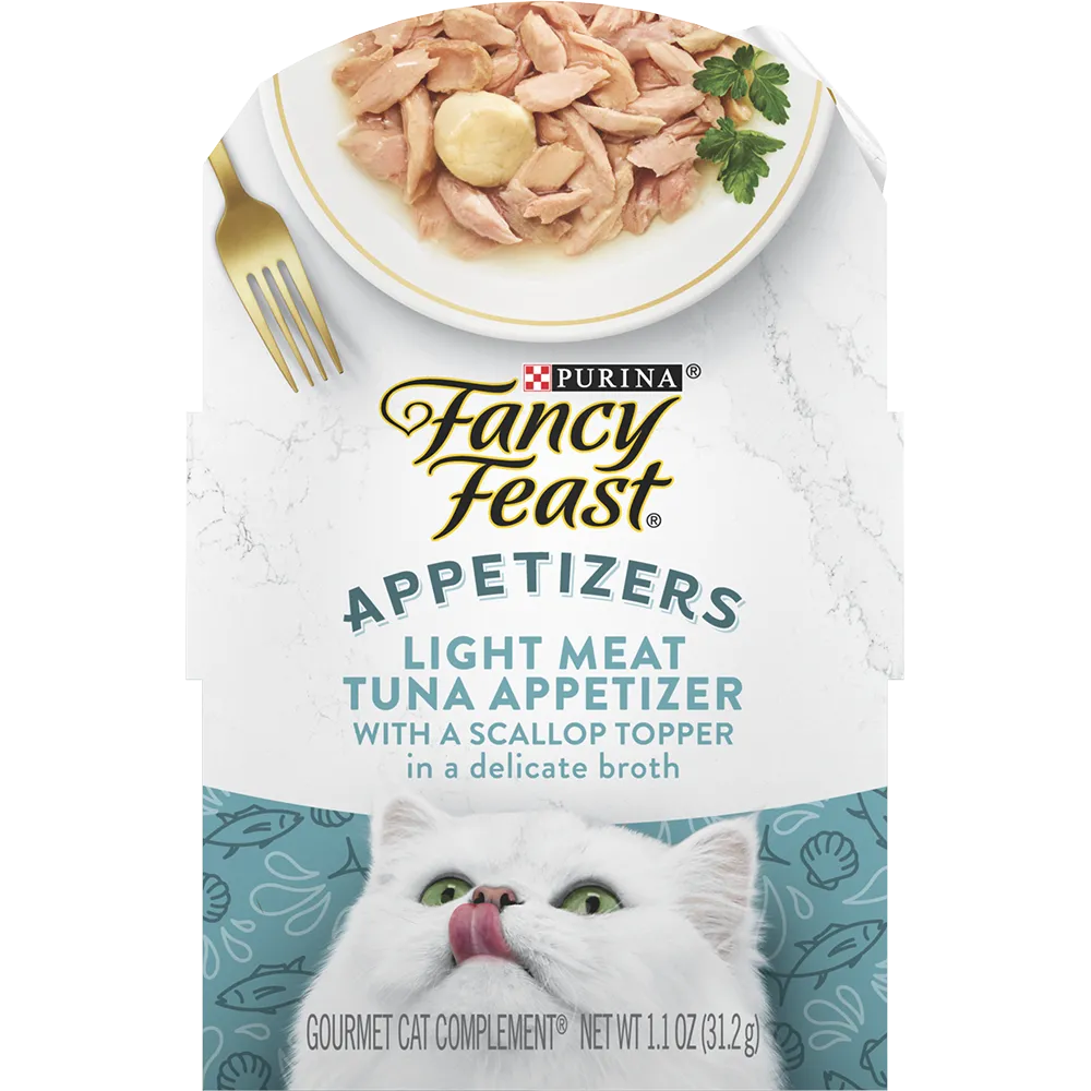Purina Fancy Feast Appetizers Grain Free Wet Cat Food Complement Light Meat Tuna Appetizer with a Scallop Cat Food Topper