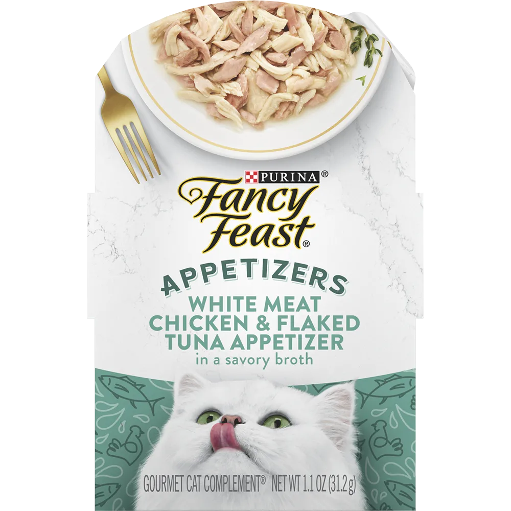 Purina Fancy Feast Appetizers Grain Free Wet Cat Food White Meat Chicken & Flaked Tuna Appetizer Cat Food Topper